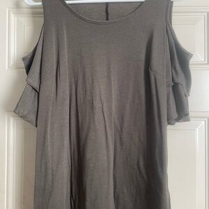 Women's Cold-Shoulder Ruffle Sleeve Top -Green